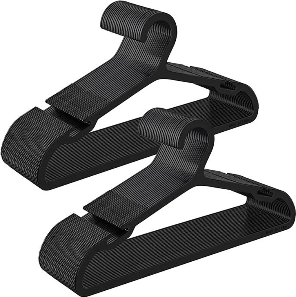 Cintres noirs incassables 41,7 cm avec encoches - Pack de 50 anti-glisse