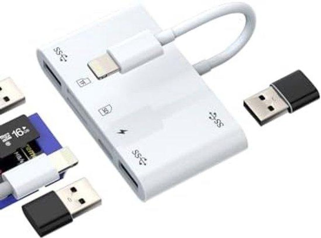 6-in-1 USB, SD, Micro SD, Lightning Adapter - Hochgeschwindige Datenübertragung, Plug & Play Multifunktionsadapter für iPhone und iPad - Kompakt,...
