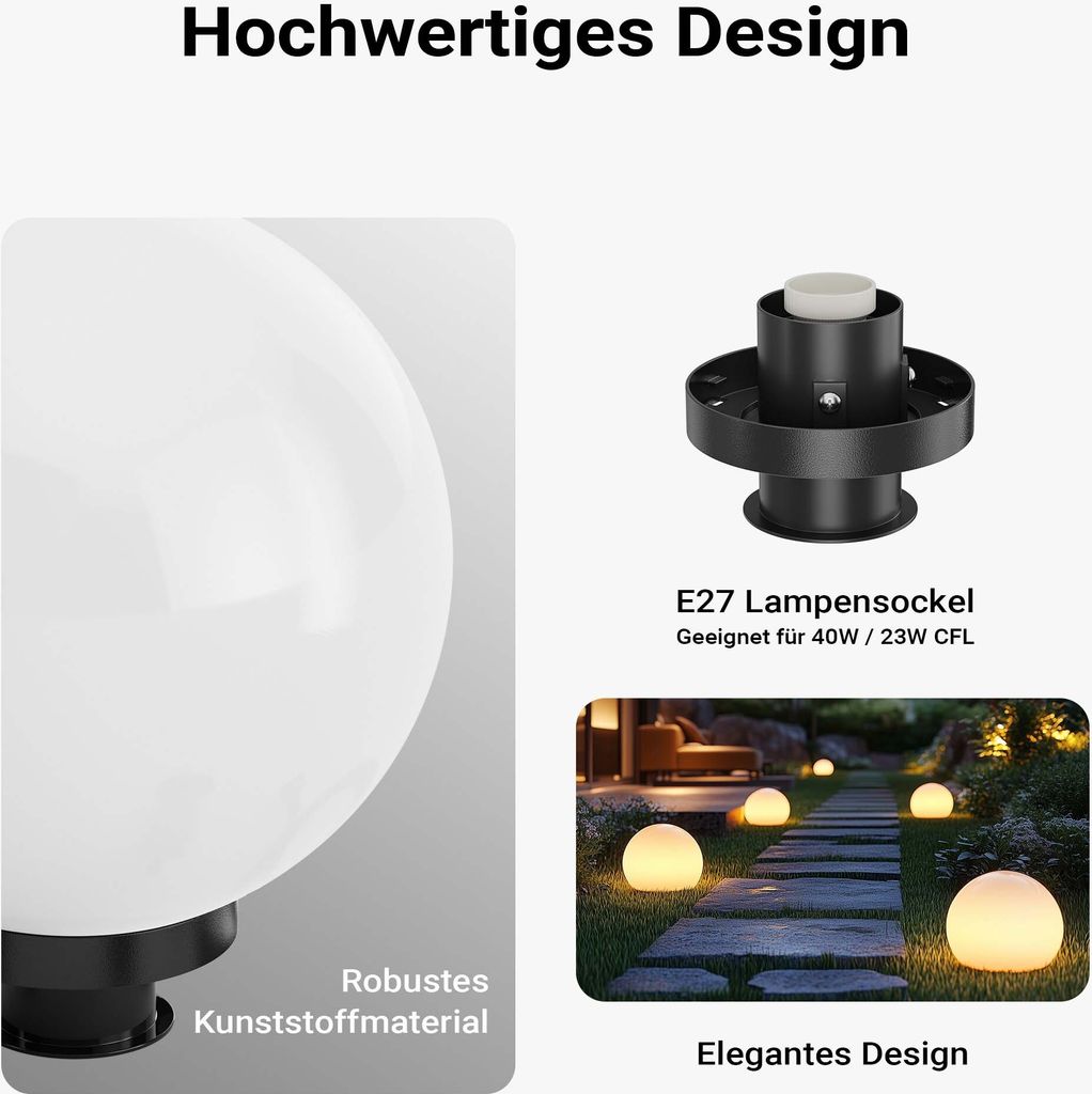 Wiltec Kugelleuchte Ø 30 cm mit Erdspieß, Gartenleuchte 40 Produktbild 7