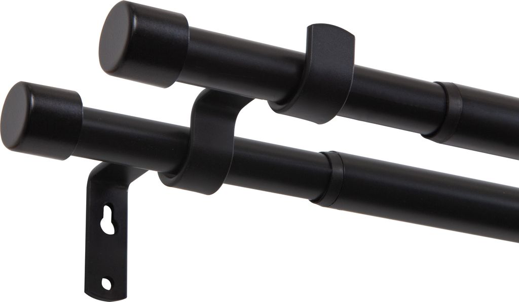 Mardom Home | Gardinenstange - Basic - Schwarz - Ausziehbar 120-210 cm - Vorhangstange Ø 19/16 mm - 2-läufig - Komplettstilgarnitur - für Gardinen