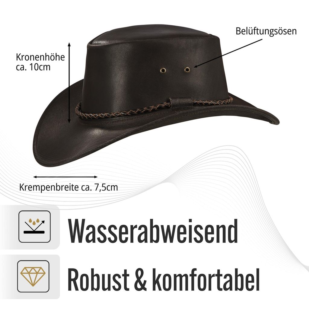 Herren Western Cowboy Rindsleder Hut JERO Größe M Braun