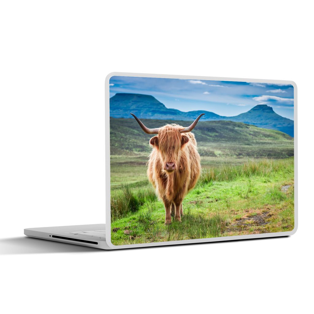 MuchoWow Laptop Aufkleber Sticker Cover Schottischer Hochländer - Kuh - Natur - Berg - Gras 30x22 cm - Laptop-Sticker