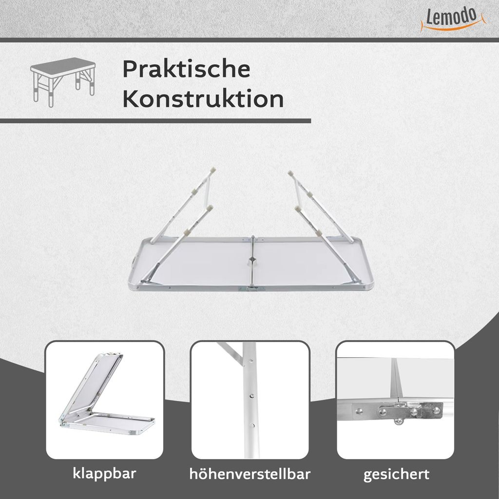 Höhenverstellbarer Klapptisch, weiß, Campingtisch 120 x 60 Produktbild 5