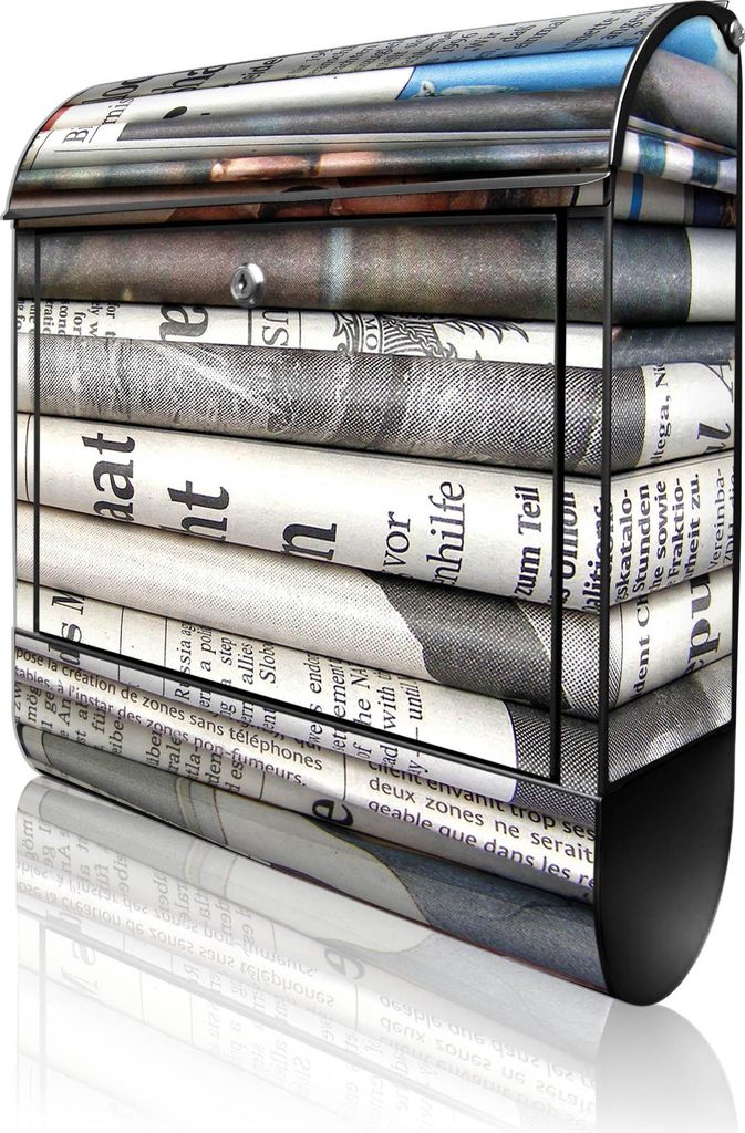 banjado Design Briefkasten Stahl schwarz mit Zeitungsfach pulverbeschichtet "Zeitungen" 38x46x12,5cm & 2 Schlüssel - Postkasten A4 Einwurf inkl. M...