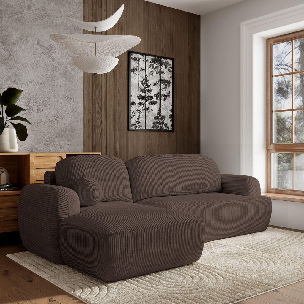 Masseno Ecksofa MODENZA P L-S mit Schlaffunktion L-Form, Sofa mit Bettkasten, Wohnzimmersofa, Couch, Soffa, Bettsofa, Couchgarnitur- Braun, POSO 06