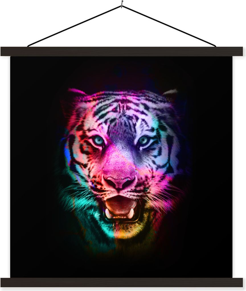 MuchoWow Textilposter Tiger - Farbe - Tiere 60x60 cm mit schwarzem Rahmen - Posteraufhänger