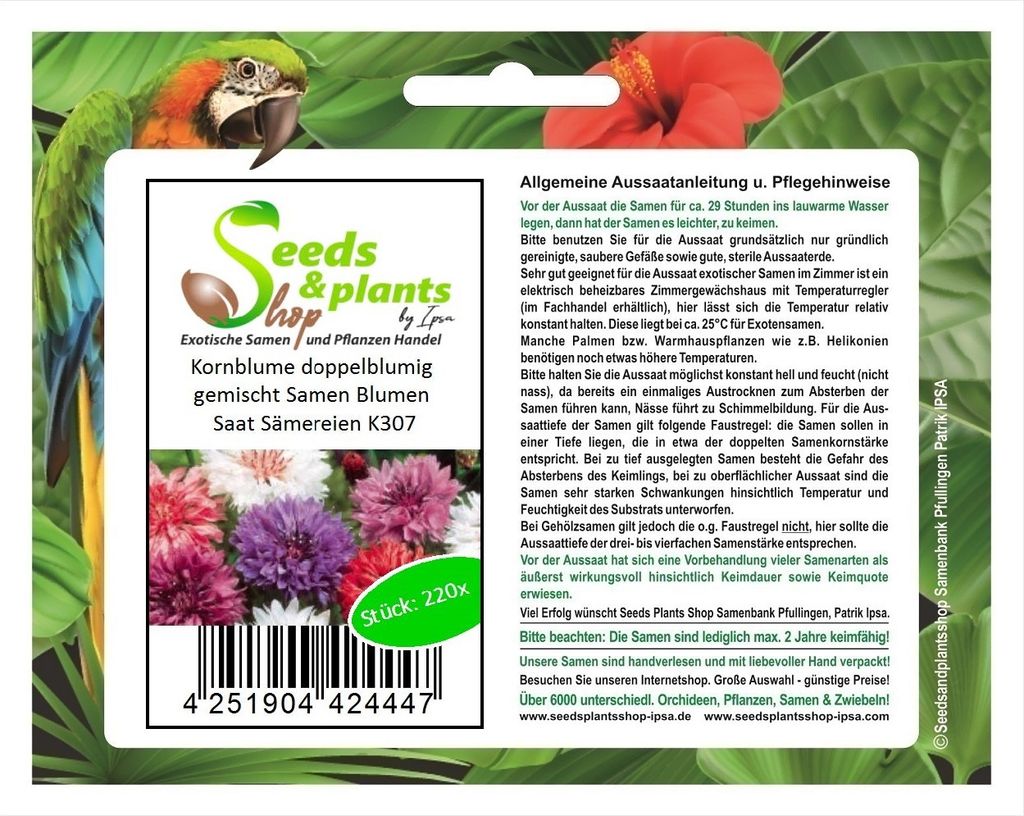 220x Kornblume doppelblumig gemischt Blumen Garten Pflanzen - Samen K307