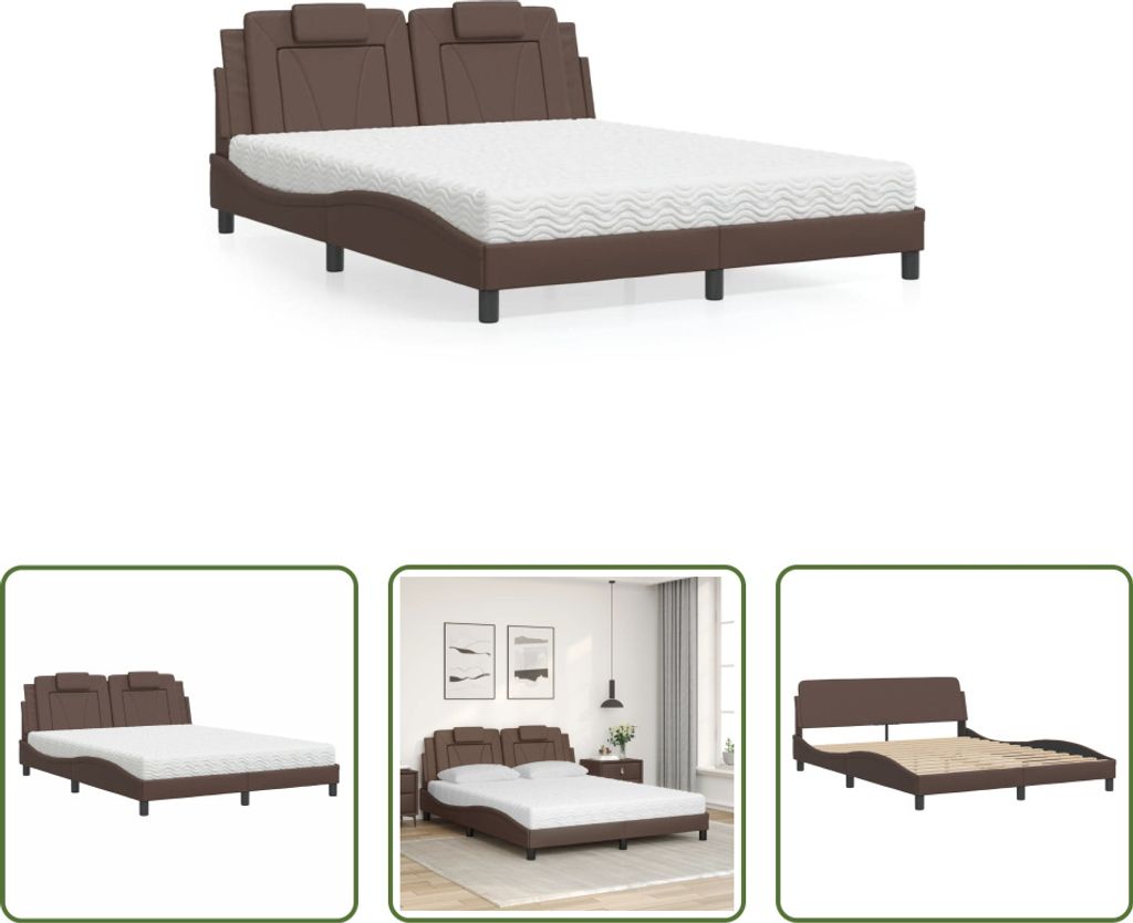 The Living Store Bett mit Matratze Braun 160x200 cm Kunstleder