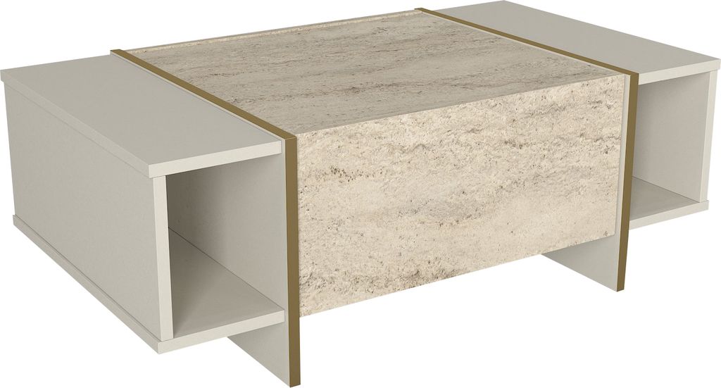 Couchtisch Veyron mit Tür und seitlichen Ablagen in beiger Produktbild 