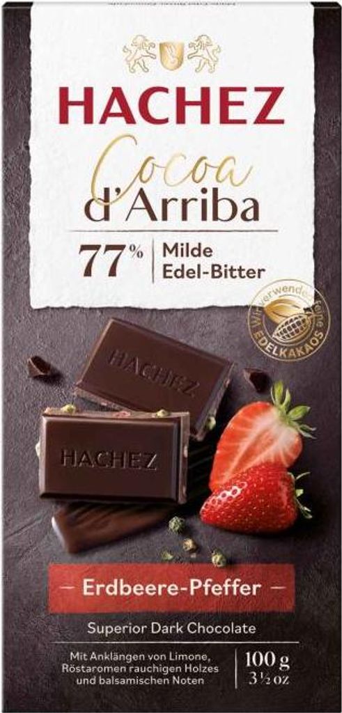 Hachez Cocoa d'Arriba 77% Kakao Erdbeere-Pfeffer 100g Produktbild 