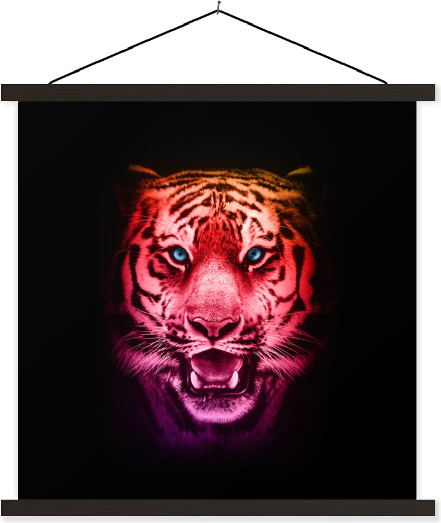MuchoWow Textilposter Tiger - Farben - Tiere 60x60 cm mit schwarzem Rahmen - Posteraufhänger
