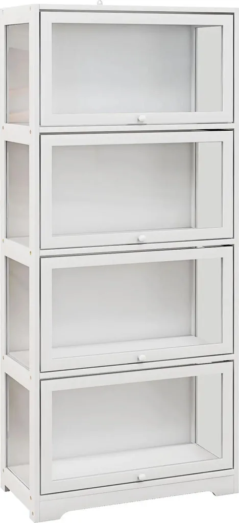 Vitrine de collection en bois blanc à portes pliantes de 139 cm