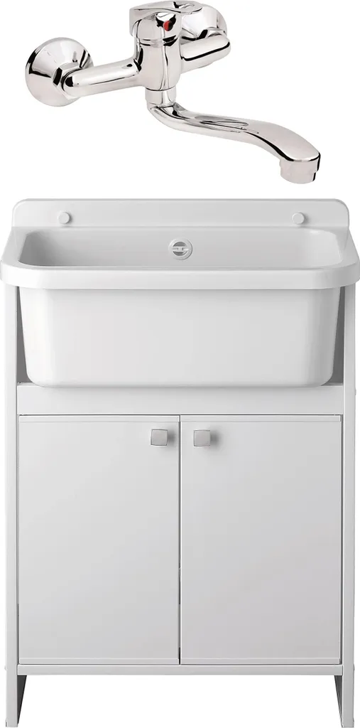 Solution Gain de Place : Meuble sous Lavabo SIGO Blanc avec Robinetterie