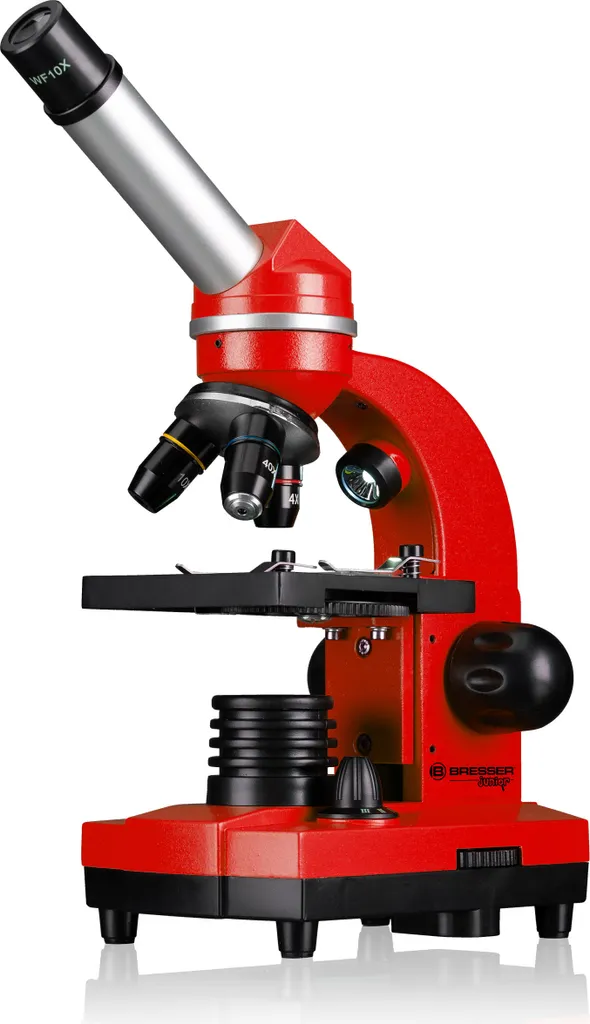 Microscope Junior 29 cm Rouge en Acier avec Coffret Complet 28 Pièces