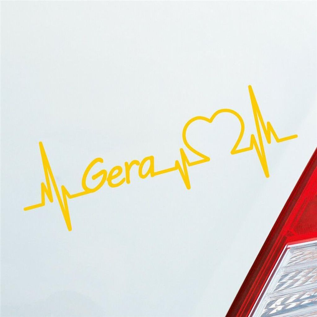 Auto Aufkleber Gera Herz Herzschlag 19x6 cm Gelb Sticker Heckscheibenaufkleber