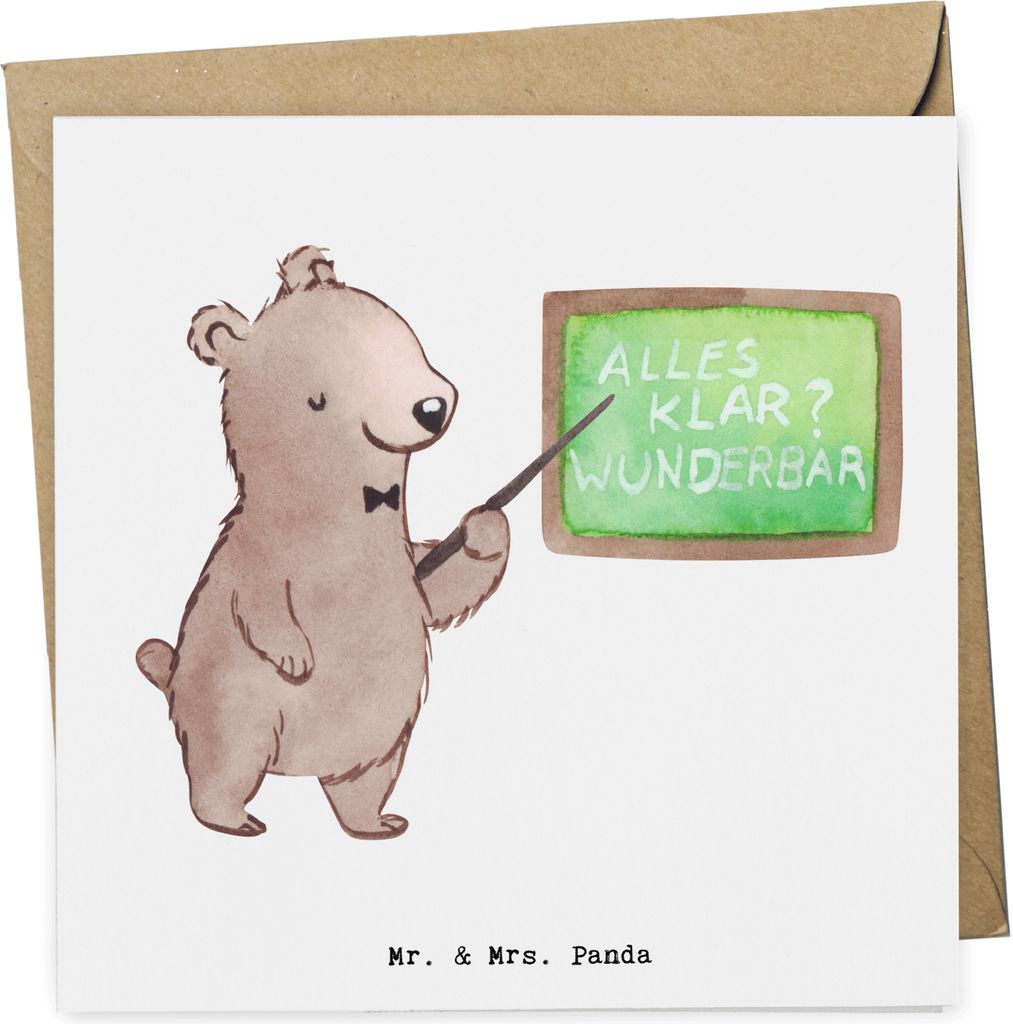 Mr. & Mrs. Panda Grußkarte Nachhilfelehrer Herz - Weiß - Geschenk, faltkarte, doppelkarte, Arbeit, Nachhilfeschule, anlasskarte, Klappkarte, Nach...