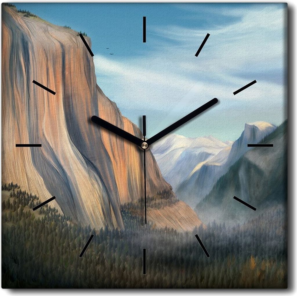 Coloray Uhr auf Leinwand 30x30 cm Wand Uhr Dekoration Wohnzimmer Segeltuch schwarze Hände -Berge des Autumn Nebelhimmel