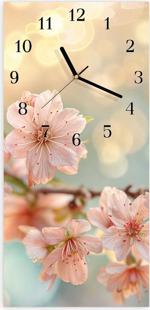 Wanduhr aus Glas mit Motiv Kirschblütenzauber- 30 x 60 cm - inkl. Aufhängesystem