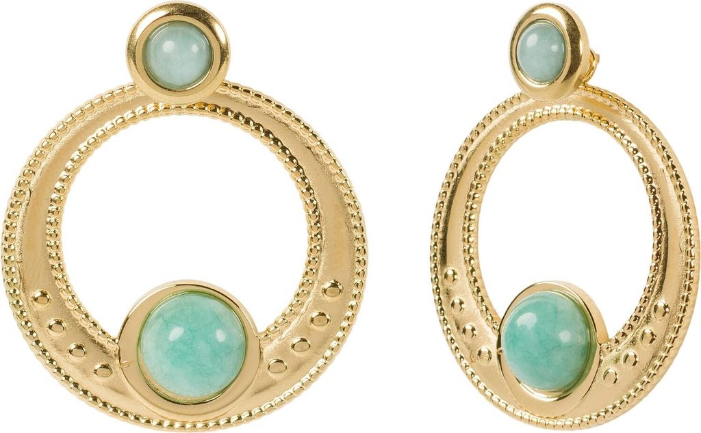 styleBREAKER Damen 2 in 1 Statement Ohrringe, Amulett Anhänger türkiser Stein und Stecker, Ohrhänger, Ohrschmuck 05090044