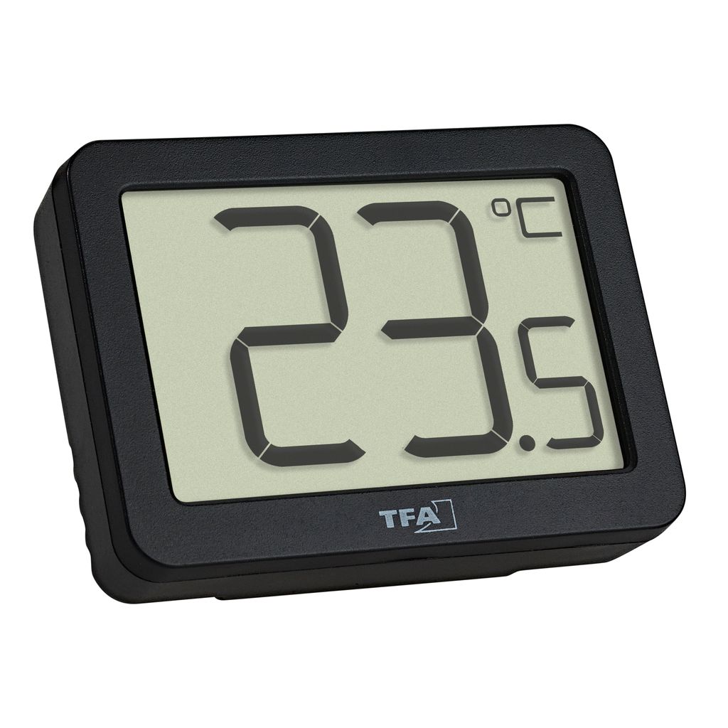 A digital thermometer displaying the temperature.