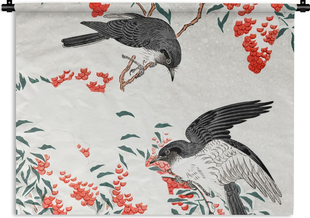 MuchoWow Wandteppich Wandbehang Beere - Vögel - Japan - Schwalbe 60x45 cm Tapisserie Dekoration Wandtuch - Das Schlafzimmer