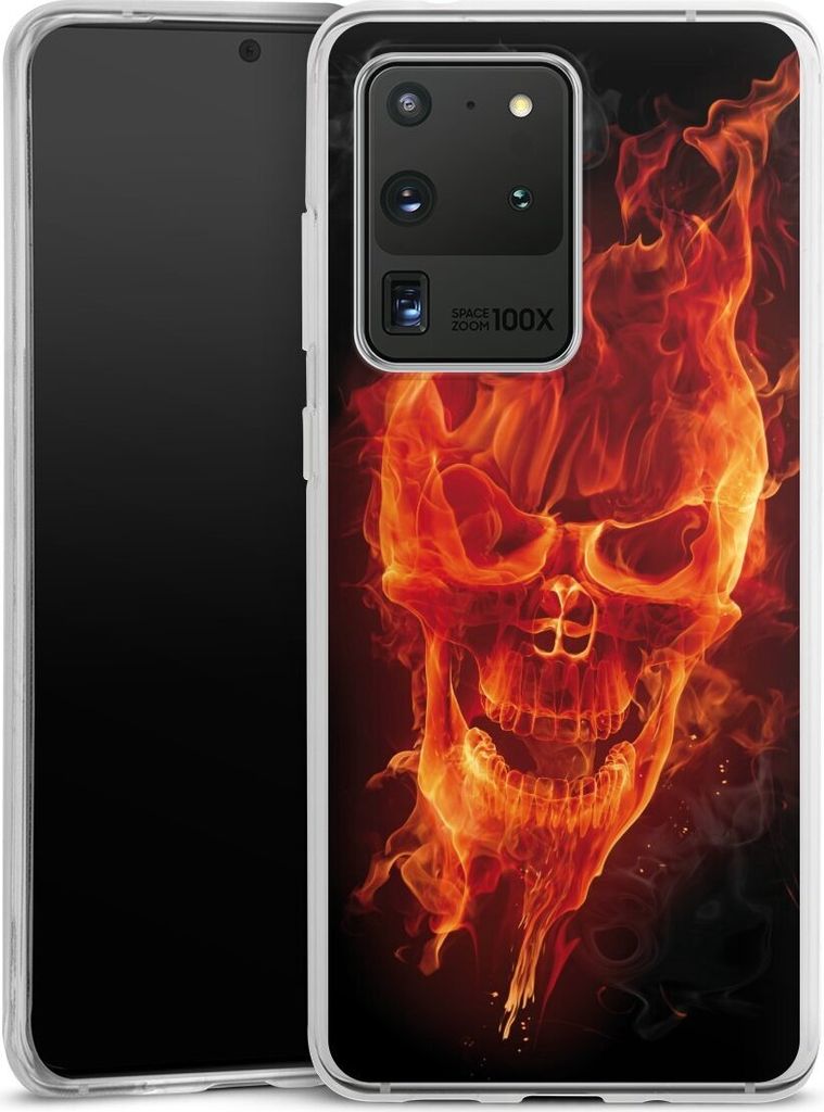 DeinDesign Handyhülle für Samsung Galaxy S20 Ultra 5G Silikon Hülle Case Smartphone Schutzhülle Feuer Schädel Totenkopf