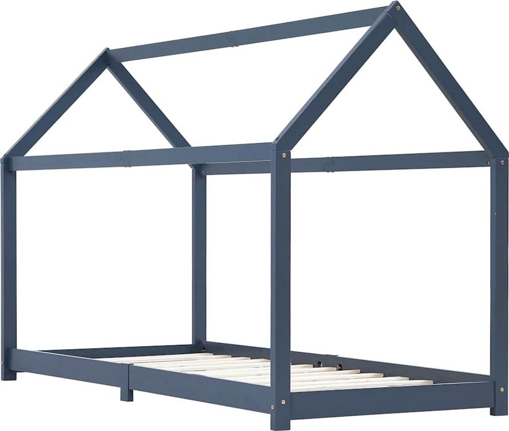 vidaXL Kinder-Bettgestell Grau Massivholz Kiefer 90 x 200 cm