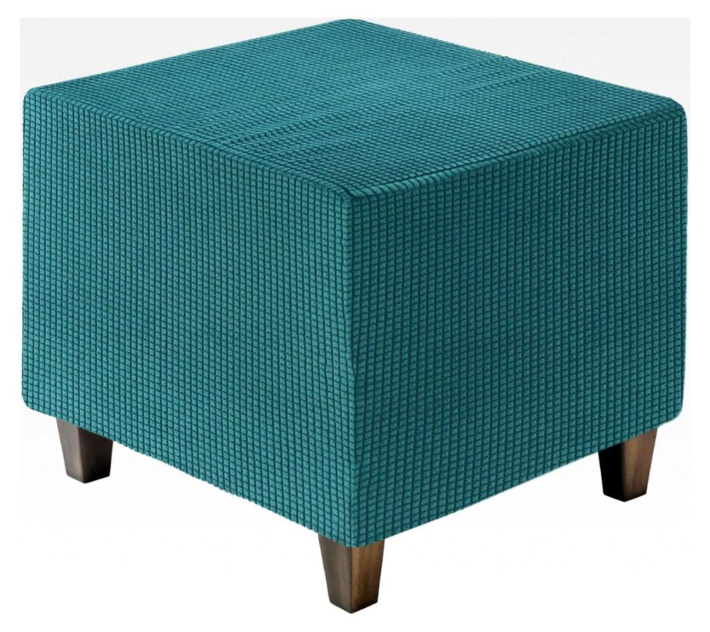 Quadratische Ottomane Abdeckung, Jacquard Überwurf mit Elastischem Grund, Dehnbare Fußstütze Hocker Abdeckungen für den Möbel Schutz (Cyan, Gr...