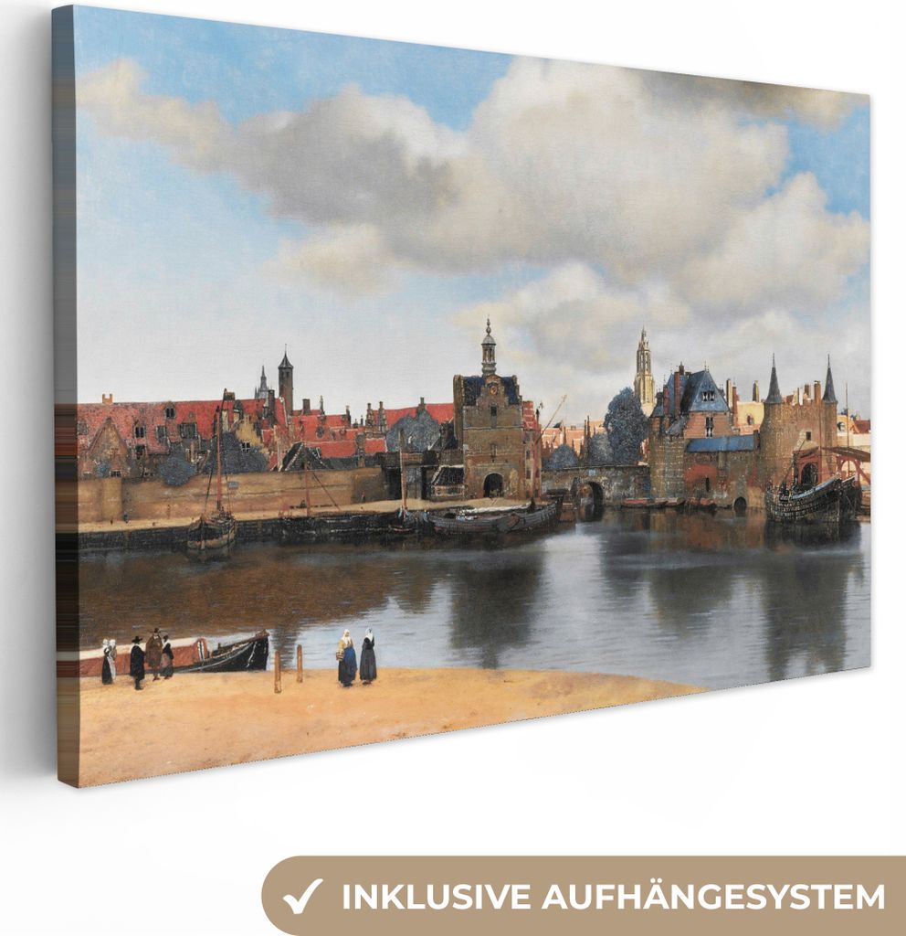 MuchoWow - Leinwandbilder - Vermeer - Stadt - Alte Meister - Kunst, Wandbild, Wanddeko Bilder Wohnzimmer, 30x20 cm