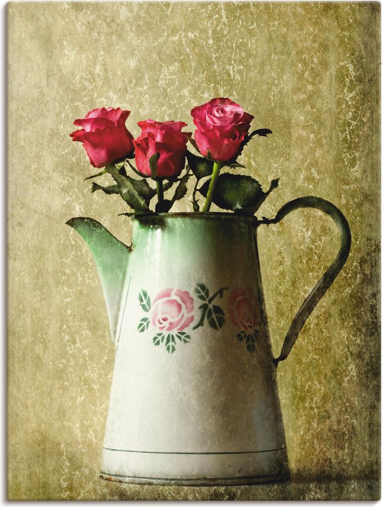 ARTland Leinwandbild Drei Rosen in einer alten Kanne Größe: 30x40 cm