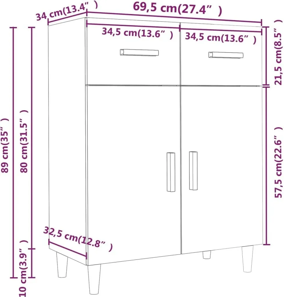 Credenza Bianca 69,5x34x89 Maison Exclusive | Mobiletto per Ufficio e Casa - 8