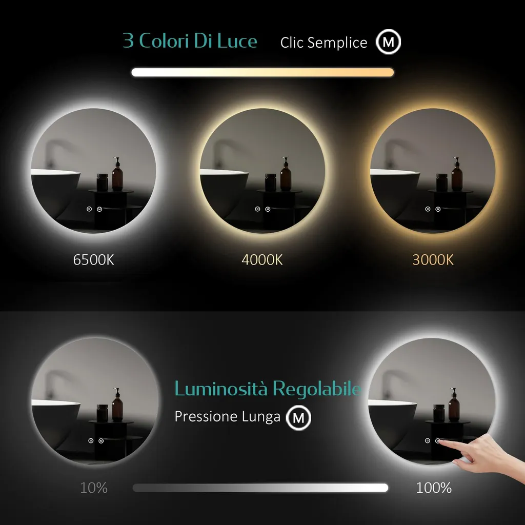 Specchio Smart LED EMKE 70cm | Touch Dimmable & Memory Function - 4