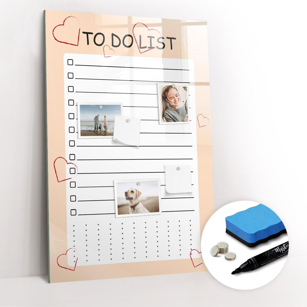Magnetische Wandtafel - Schwarzer Marker + Schwamm + Magnete - 60 x 90 cm - Hausaufgabenplaner
