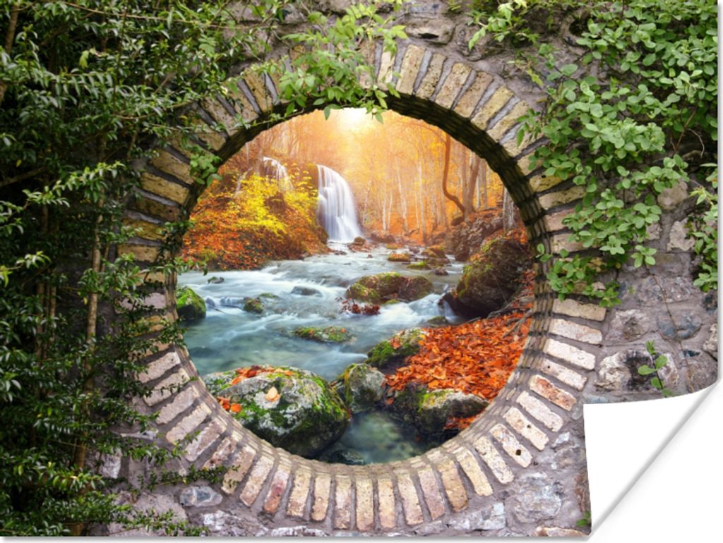 MuchoWow Poster Herbst - Wasserfall - Natur - Aussicht 40x30 cm - Plakate für die Wände - Poster Wohnzimmer