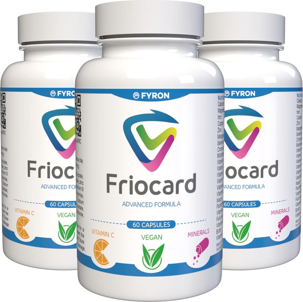 Friocard - 180 Kapseln (3x60) hochdosiert - Original Rezept aus der Schweiz - Vegan & Pflanzlich mit Vitaminen & Mineralien - 3er Pack