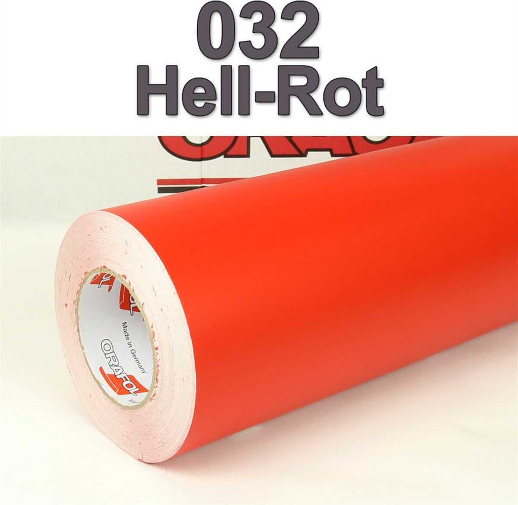 (6,34€/m²) Oracal Möbelfolie 032 Hellrot Matt 126 cm Breite Laufmeterware selbstklebende Folie Plotterfolie Klebe Folie Oracal 631 matte Küc...