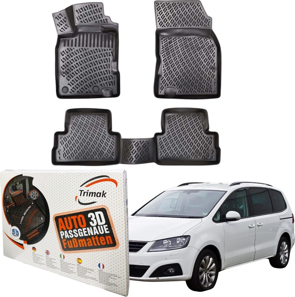 Trimak Autofußmatten kompatibel mit Seat Alhambra 2.Gen 2010-2022 Auto Allwetter Gummimatten