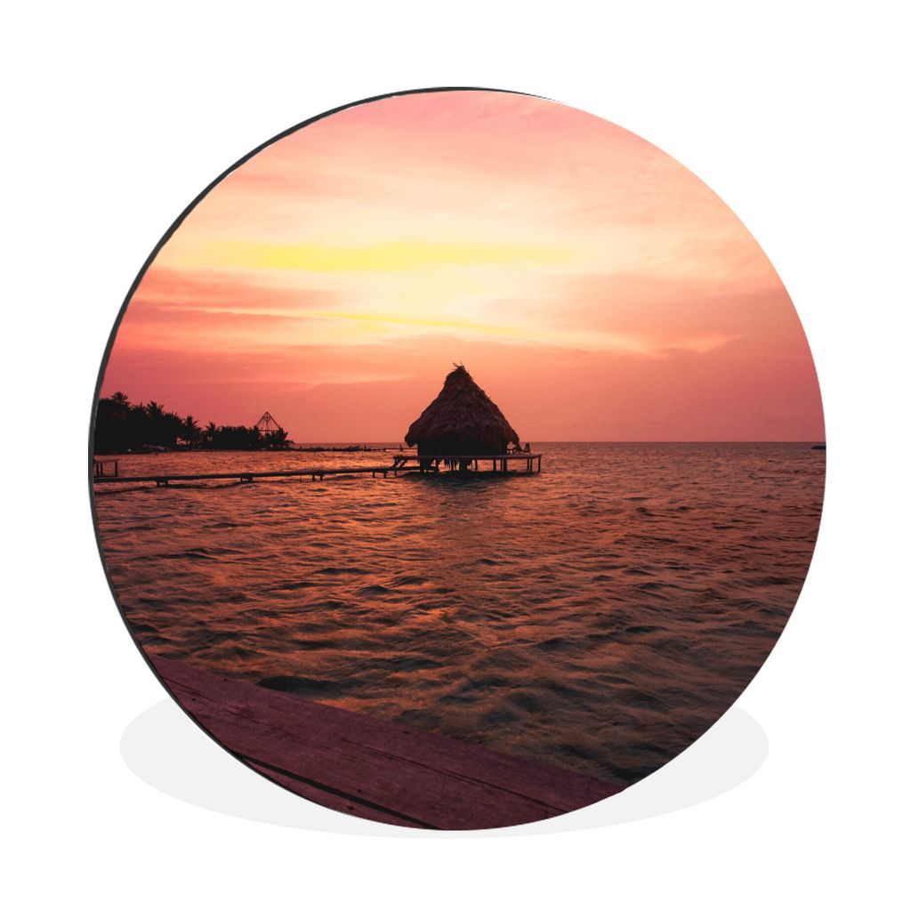MuchoWow Aluminium Wandkreis Sonnenuntergang am Glover's Reef in Belize Ø 60 cm Wanddeko Modern Wohnzimmer - Wand Kreis - Wandbild - Schlafzimme...