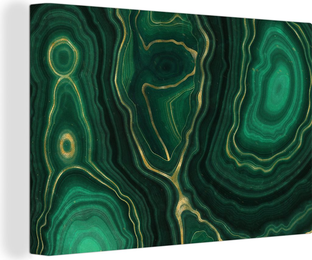 OneMillionCanvasses - Leinwandbilder - 150x100 cm, Gold - Grün - Achatstein - Geode - Marmor, Wandbilder Kunstdruck Wanddekoration - Foto auf Le...