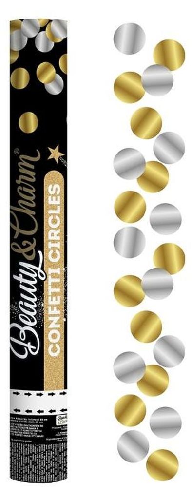 Konfettikanone gold silber Kreise 40 cm Produktbild 