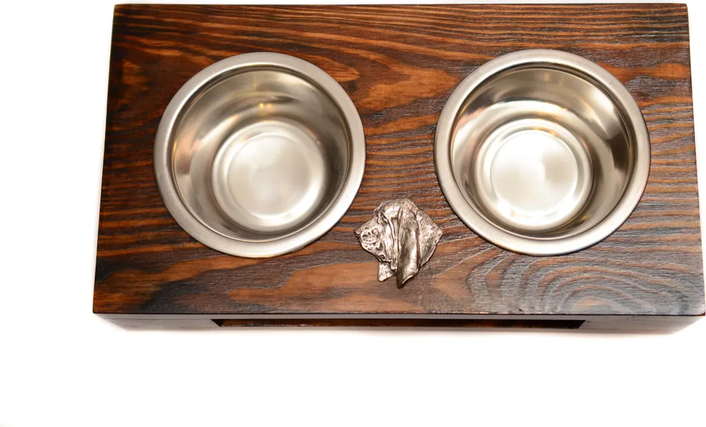 Basset Hound I - Supporto in legno con ciotole per cani, ciotole in acciaio inossidabile, regalo per l'adozione di un cane del marchio Art-Dog