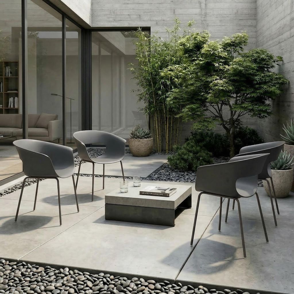 Gartenstühle 4er Set Metall Kunststoff, Balkonstühle ergonomisch mit Armlehnen, Terrassenstühle wetterfest, Dunkelgrau | 61x51x74 cm | 17,6 kg