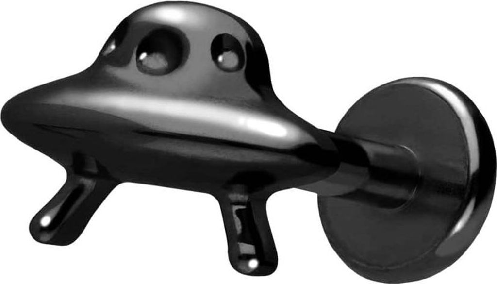 Ohrpiercing, Nasenpiercing Titan Labret mit Push Fit UFO Schwarz Stablänge: 8mm | Stabstärke: 1,2mm