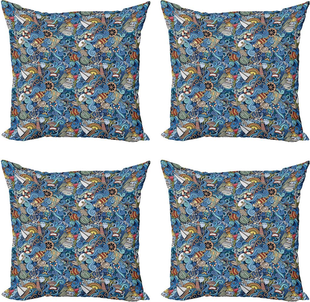 ABAKUHAUS Nautisch Kissenbezug Set (4 Stück), Abstrakt Sea Shells, Moderner Doppelseitiger Digitaldruck, 45 cm x 45 cm, blau Multicolor