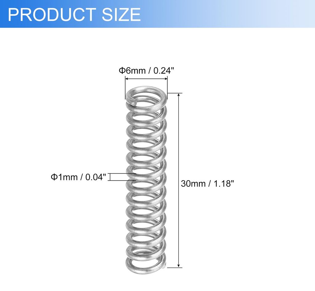 2 Stš¹ck Druckfedern, Edelstahl Spiralfedern, 1 mm Draht Dia. x 6 mm Au?en Dia. x 30 mm L?nge Verl?ngerungsfeder Kugelschreiber Druckfedern fš¹...