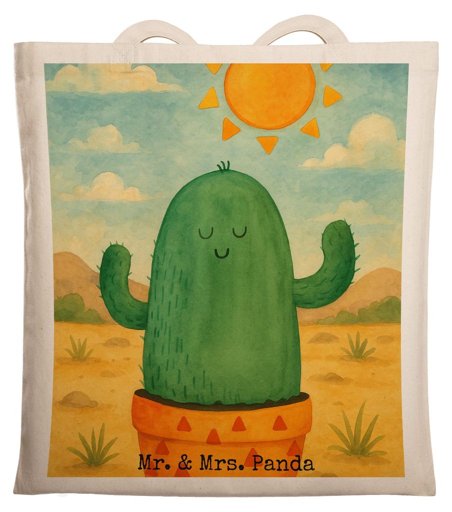 Mr. & Mrs. Panda Tote Bag Kaktus Sonne Design - Weiß - Geschenk, Schultasche, Liebeskummer, canvas tasche, Kakteen, Stoffbeutel, Motivation, Lapto...