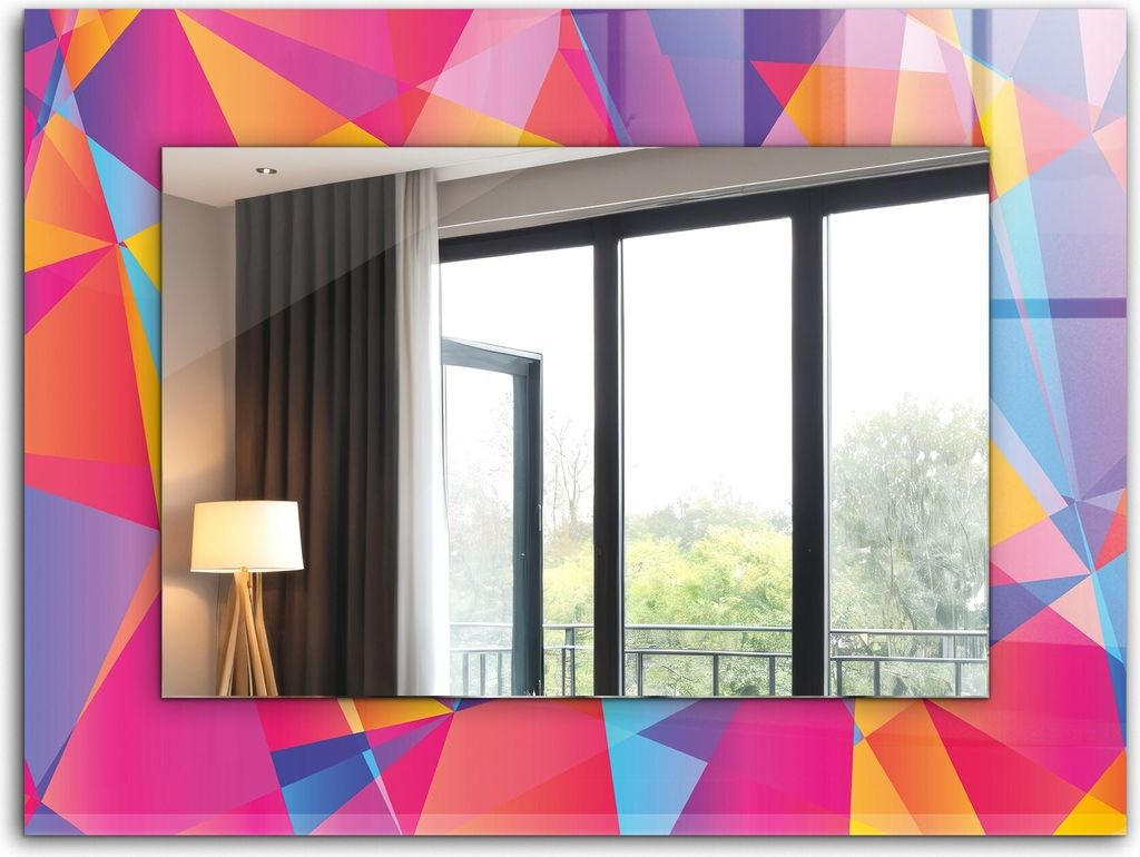 Bedruckter Spiegel - Wandspiegel - Dekorativer - Modern - 80x60 cm - Bunte Geometrische Muster