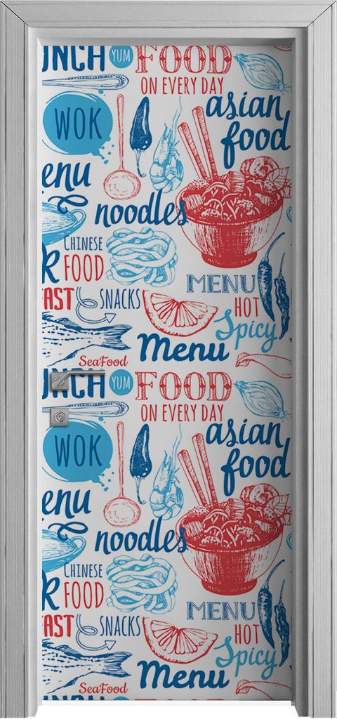 Tür Selbstklebende 80x210 cm Türfolie Türtapete Klebefolie - Wok Lebensmittel Symbole