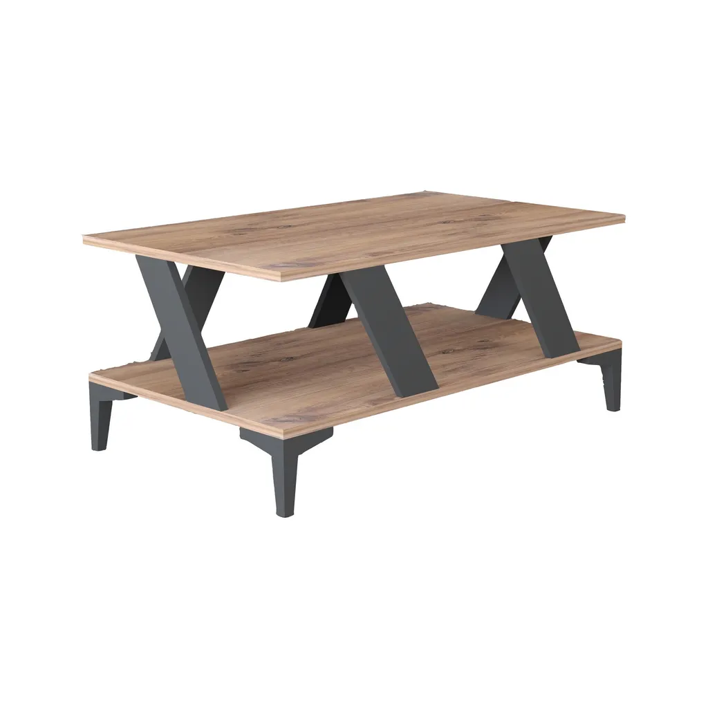 Table Basse pour Salon Moderne, Plateau 100 cm Anthracite et Bois - 3