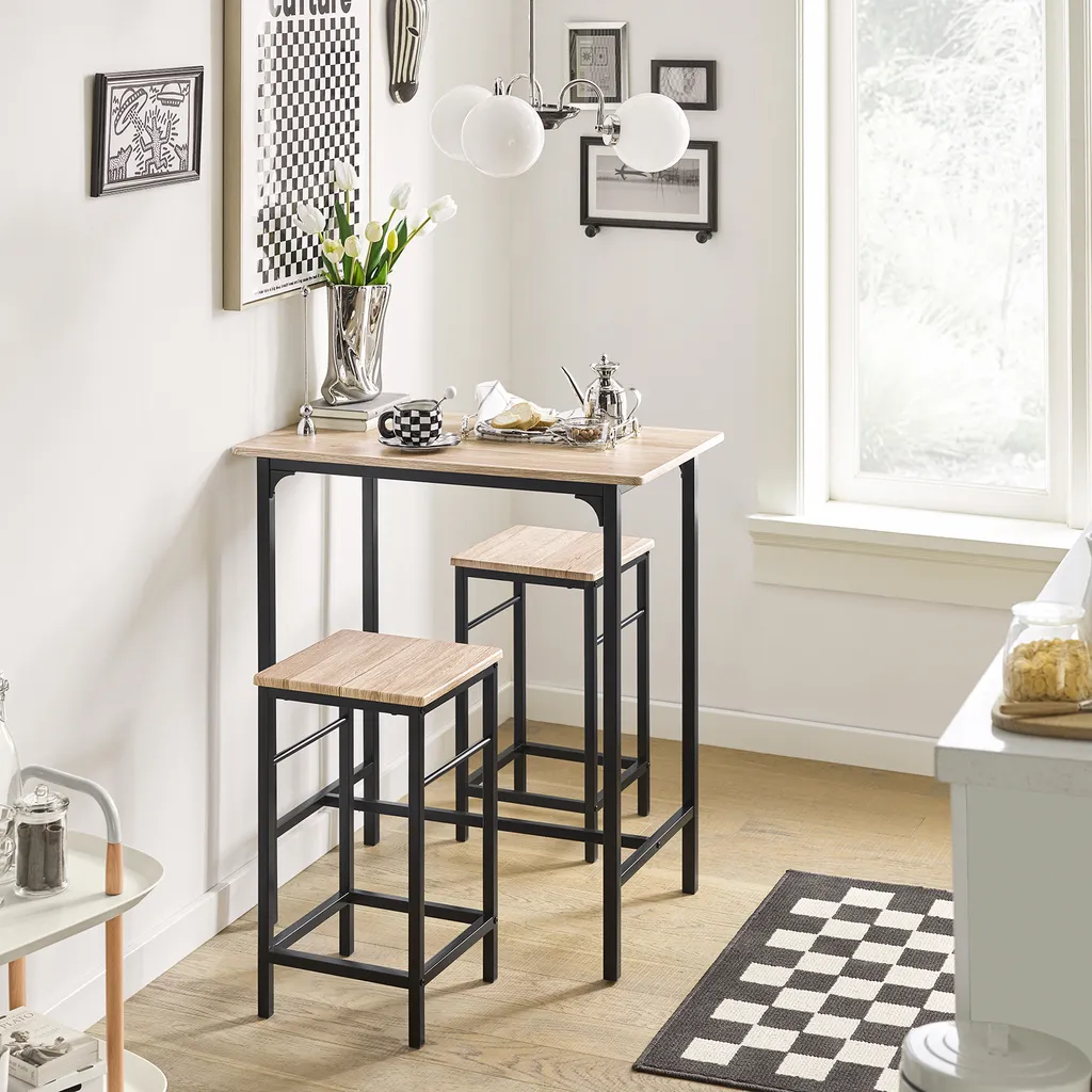Ensemble table à manger compacte et 2 tabourets de bar design